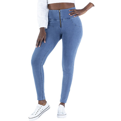 Women's High Waist Zipper Denim Fitness Pants: Sports Peach