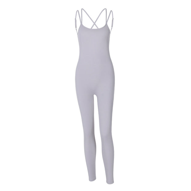 Women's Ribbed Backless Slim Fit Sports Jumpsuit