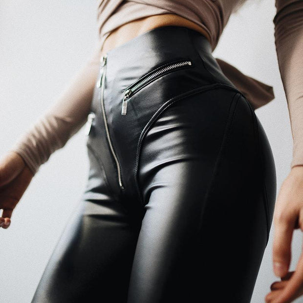 Peachy High-Waist Pu Leather Pants for Women